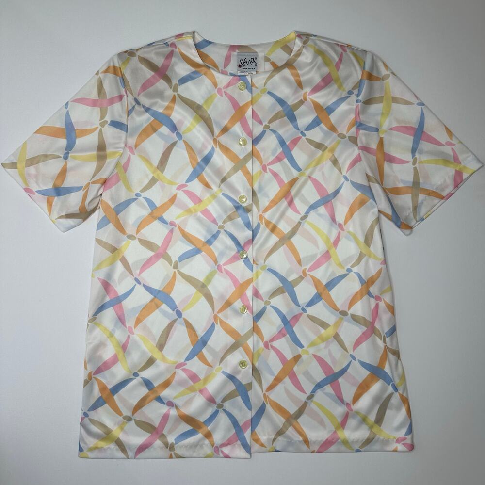 Vintage 1960’s Vera Button Front Top in Trellis Print
